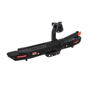 Бампер РИФ силовой задний Toyota Land Cruiser 200 2007-2012 с квадратом под фаркоп, калиткой, фонарями, подсветкой номера, стандарт