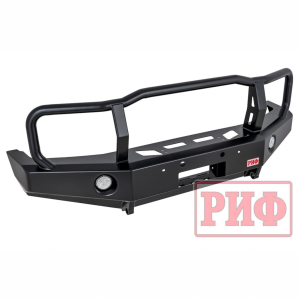 Бампер РИФ силовой передний Toyota Land Cruiser 76/78/79 2007-2024 c доп. фарами и защитной дугой, с площадкой под лебедку